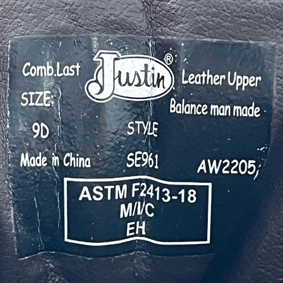 Justin Drywall Brown Leather Waterproof Lace Up Boots Safety Toe Mens size 9 D - Picture 2 of 11